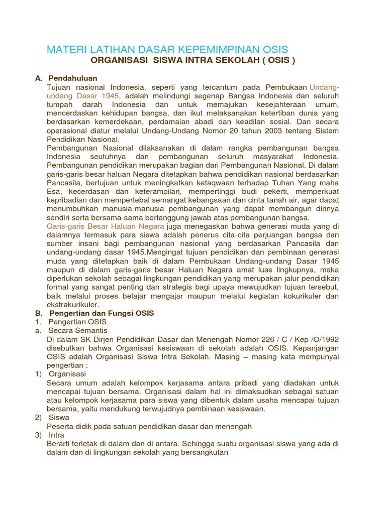 Setelah mengetahui apa itu ldks osis diharapkan kamu bisa lebih siap menjadi seorang pengurus organisasi siswa tersebut. Materi Latihan Dasar Kepemimpinan Osis Pdf