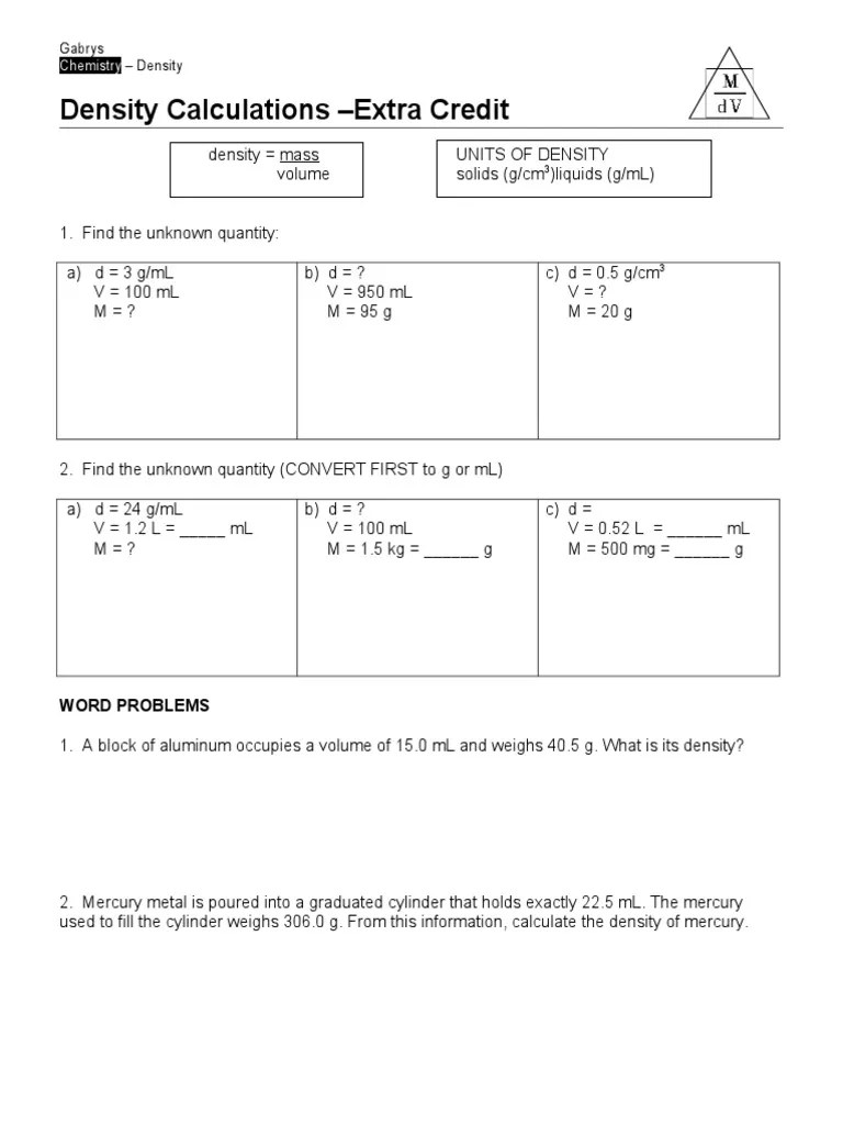 1) surface area = 2) surface . Density Calculations Worksheet I Pdf Density Volume