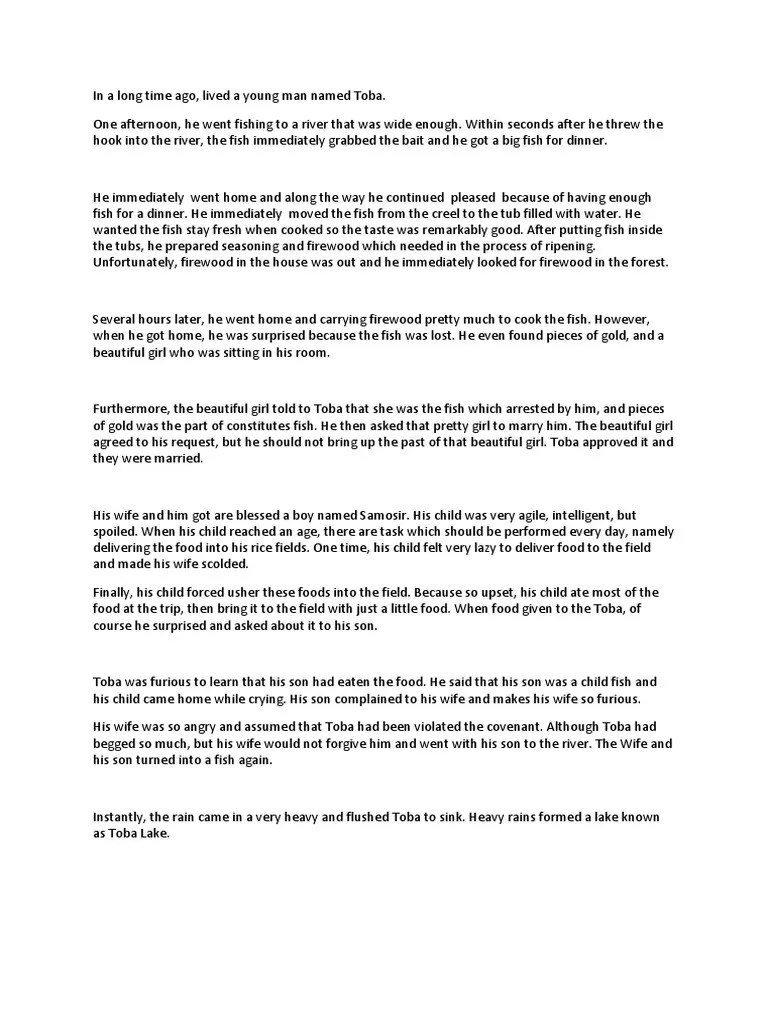 Legenda Danau Toba Singkat Bahasa Inggris