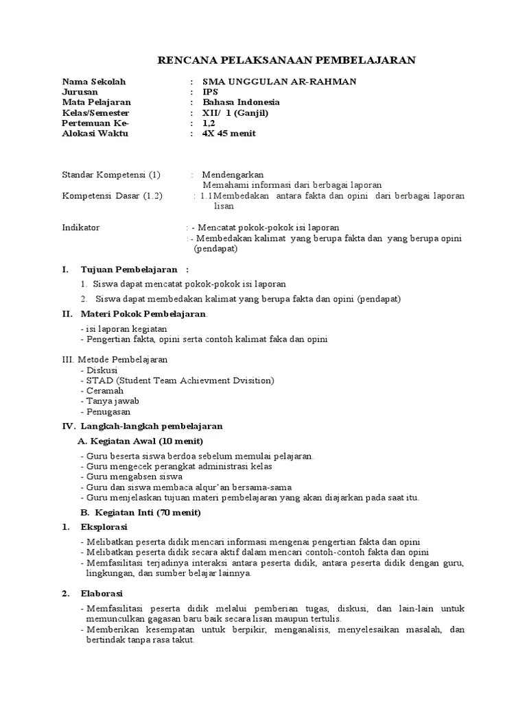 Disusun sesuai se nomor 14 dengan 3 komponen wajib . Rpp Bahasa Indonesia Sma Kelas Xii Pdf