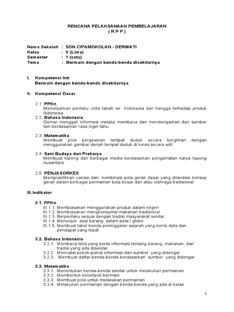 Contoh rpp bahasa indonesia sd kelas 5. Rpp Tematik Kelas 5 Pdf