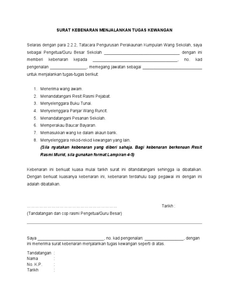 Contoh Surat Penurunan Kuasa Kewangan / 2