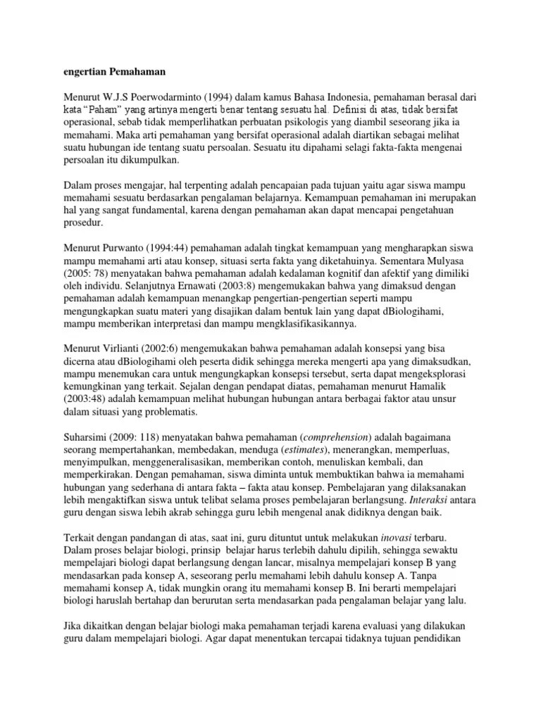 Pemahaman Sebagai Pernyataan Hasil Belajar | PDF