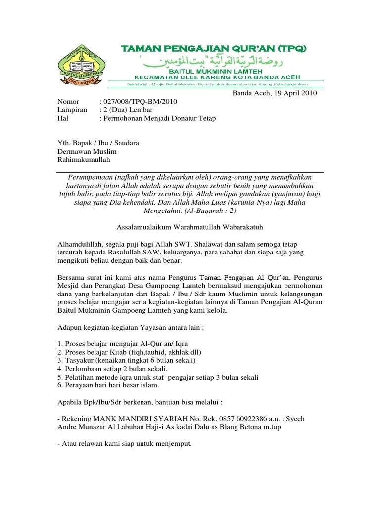 Permohonan Menjadi Donatur Tetap | PDF