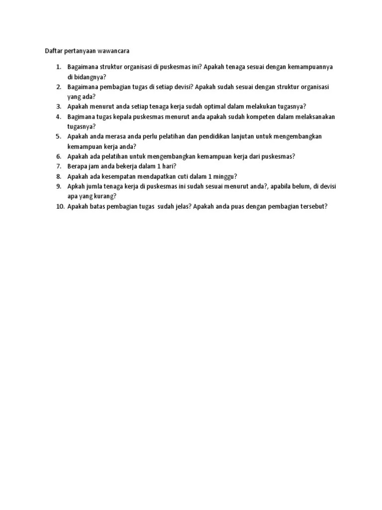 Daftar Pertanyaan Wawancara | PDF