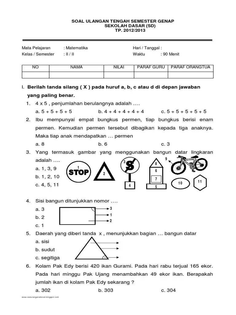 Soal Uts Matematika Kelas 2 SD Semester Genap | PDF