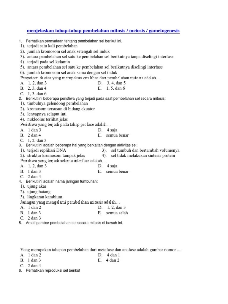 Bab 4 metabolisme sel ii . Kumpulan Soal Dan Jawaban Pembelahan Sel Kelas 12 Beinyu Com