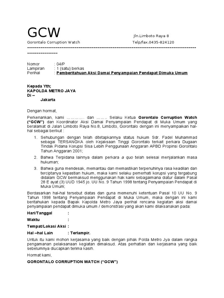 Pb hmi pimpinan abdul muis amiruddin melalui surat instruksi nomor 144/a/sek/12/1443. Pemberitahuan Demo Pdf