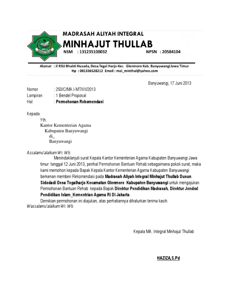 Contoh Surat Permohonan Rekomendasi Kemenag - Audit Kinerja