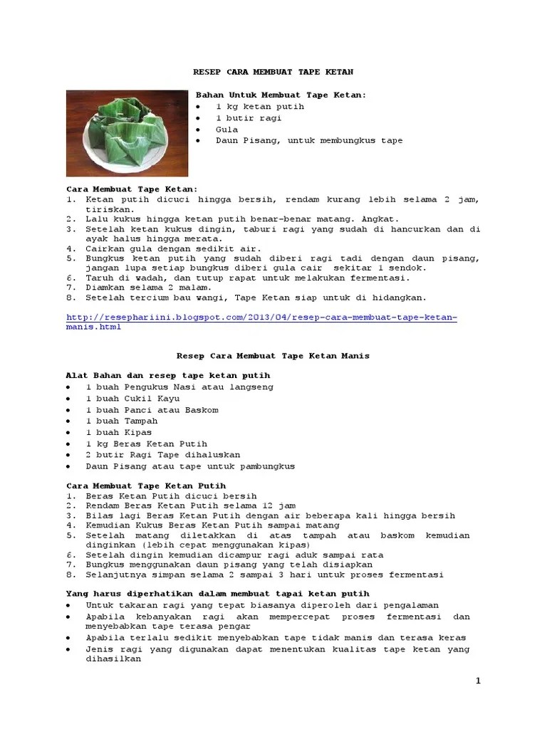 Resep Cara Membuat Tape Ketan | PDF