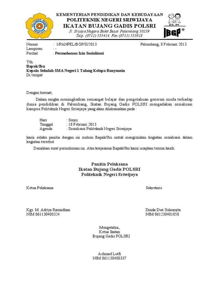 Sehubungan hal tersebut kami mohon waktu dan kesempatan sosialisasi pada siswa kelas vi . Surat Permohonan Sosialisasi Pdf