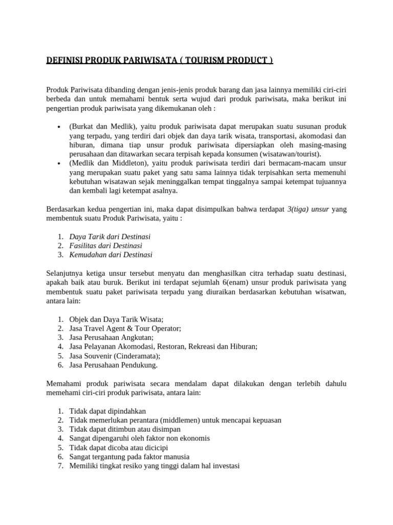 Definisi Produk Pariwisata | PDF
