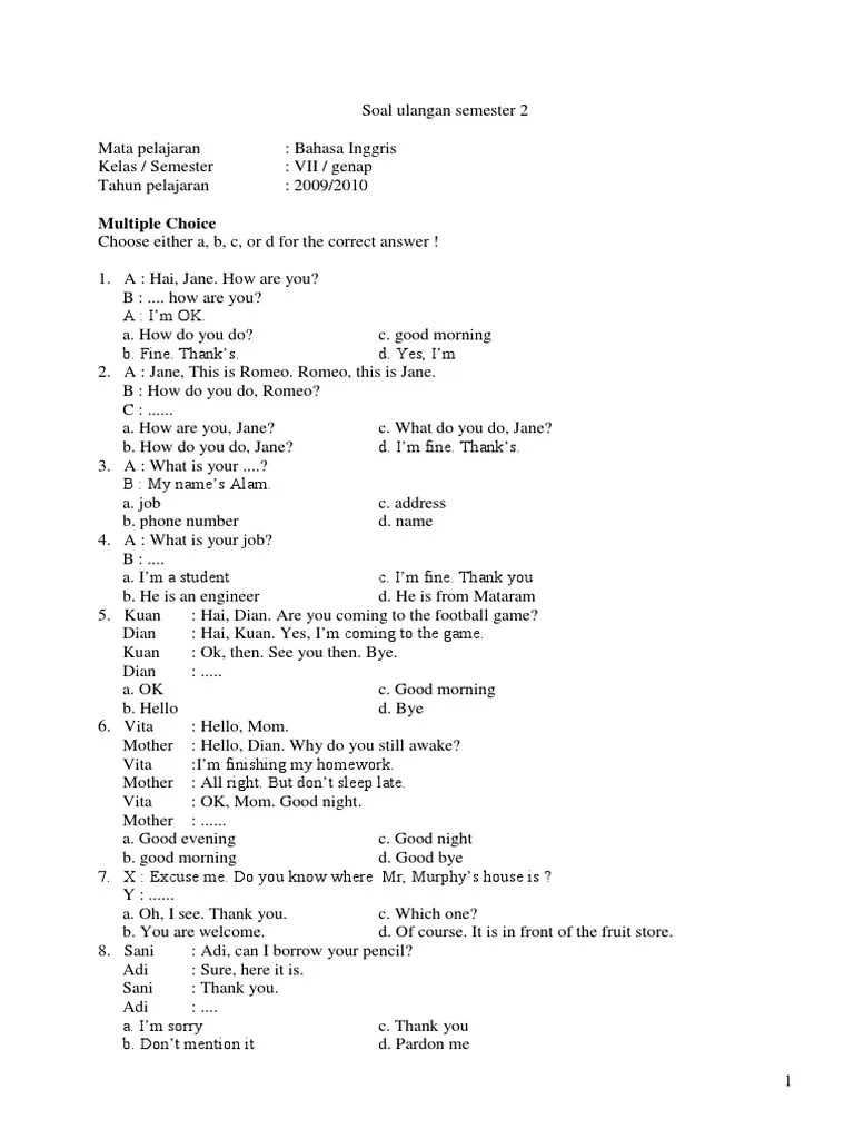 Salah satu penyebab terjadinya interaksi antar ruang adalah. Soal Bahasa Inggris Kelas 7 Semester 2 Pdf Cooking