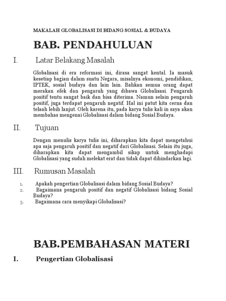 Makalah Globalisasi Di Bidang Sosial | PDF