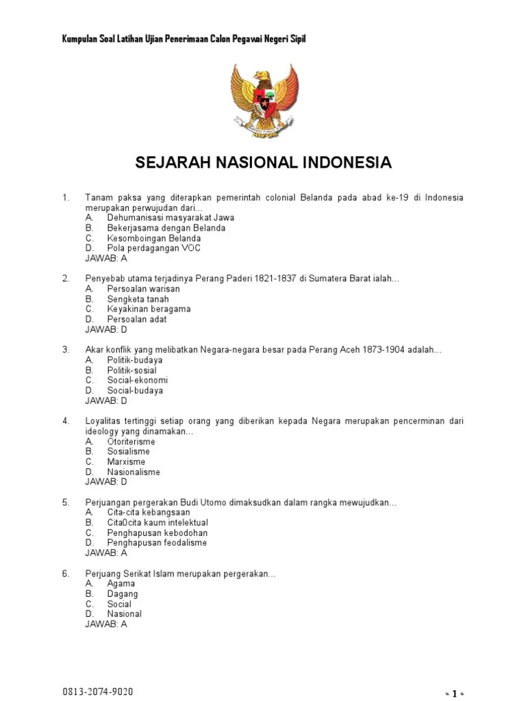 Contoh Soal Sejarah Nasionalisme