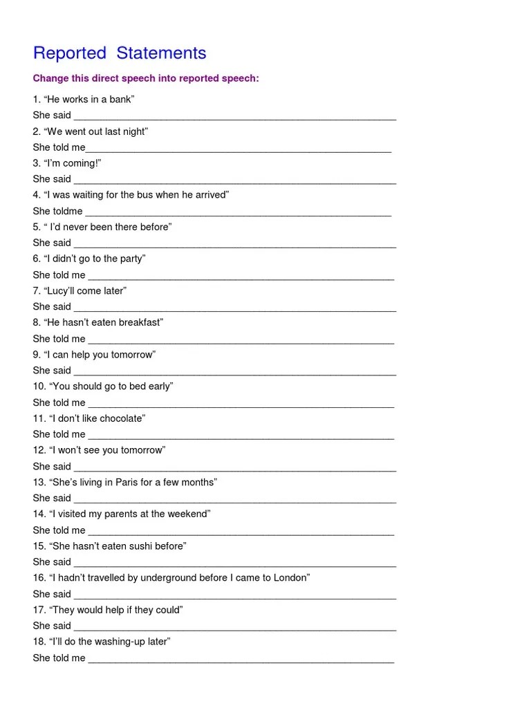 reported speech exercises 2013pdf london