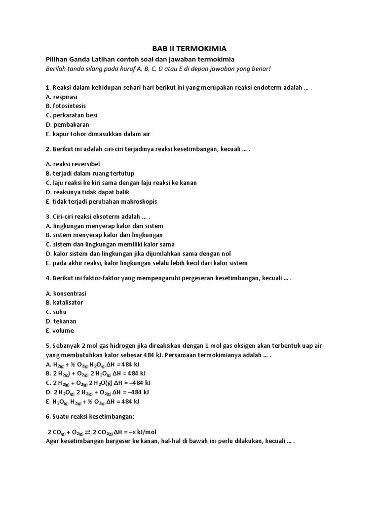 Contoh Soal Dan Jawaban Persamaan Termokimia Chang - Kemendikbud