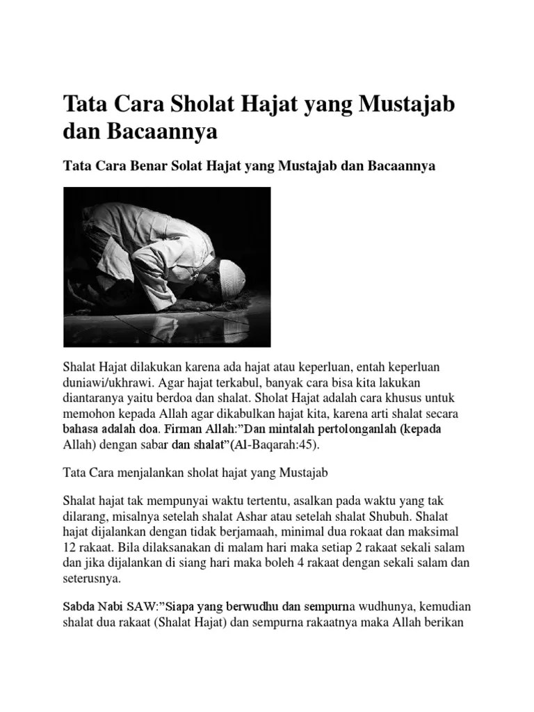 Tata Cara Sholat Hajat Khusus 4 Rakaat