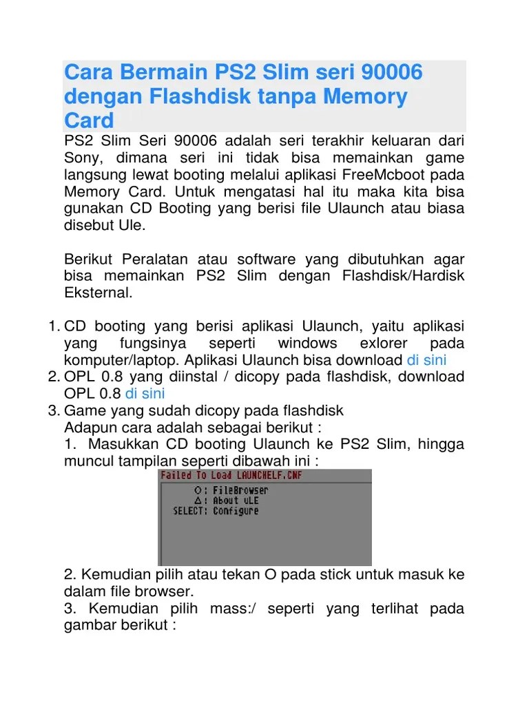 Cara Bermain PS2 Slim Seri 90006 Dengan Flashdisk Tanpa Memory Card | PDF