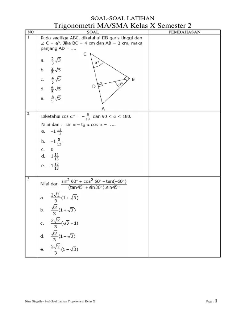 Soal Latihan Trigonometri Kelas 11