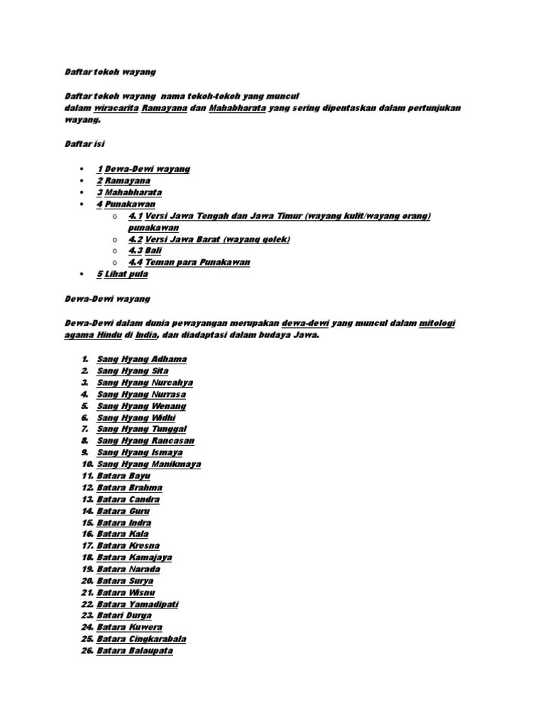 Daftar Tokoh Wayang | PDF
