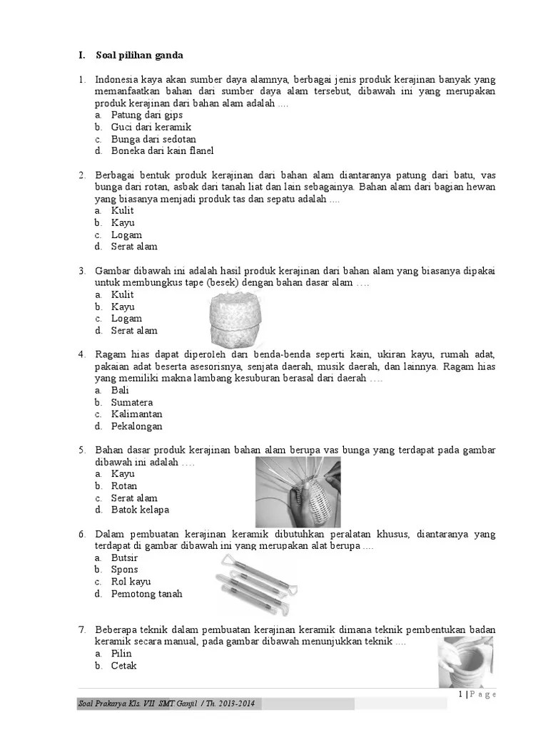 Soal Prakarya Kerajinan Kls 7 | PDF