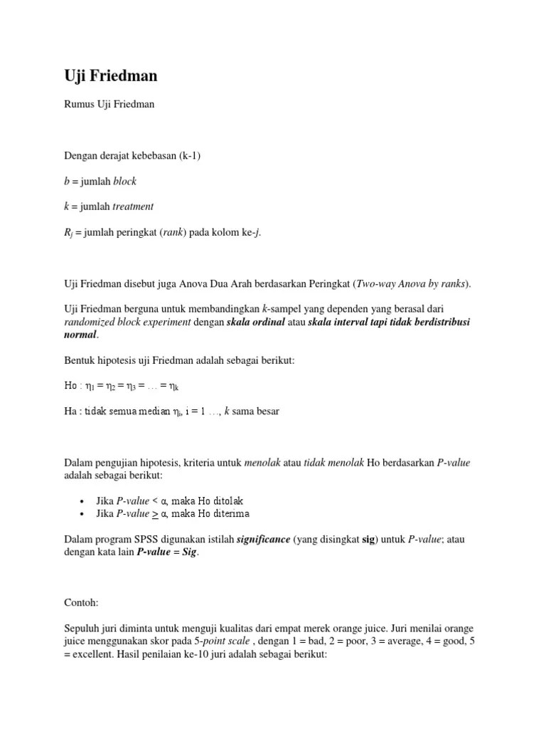 Tahap ketiga adalah menghitung nilai statistik dari uji friedman. Uji Friedman Dengan SPSS