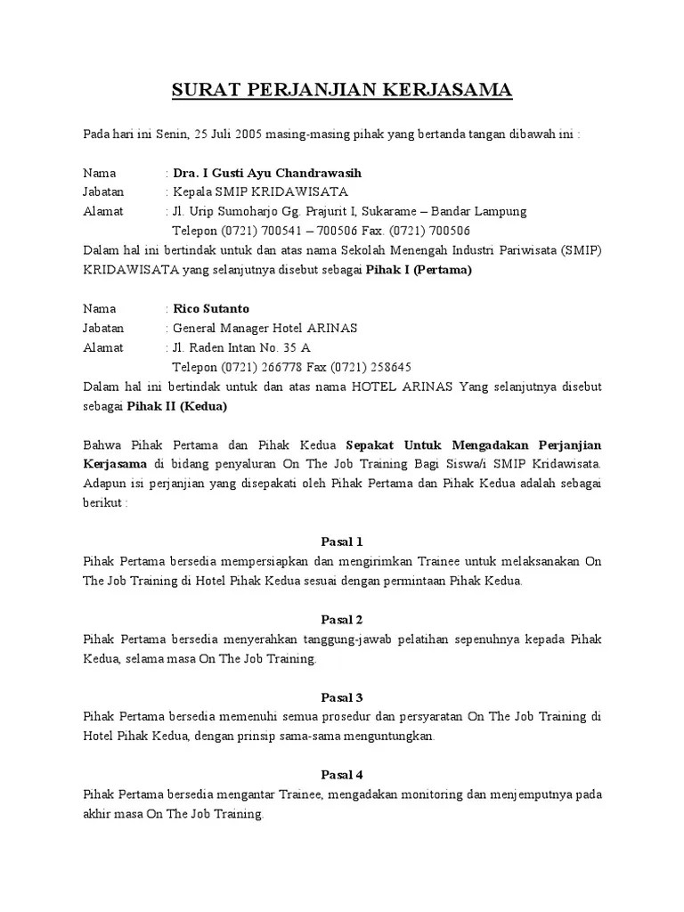 CONTOH Surat Kerjasama Hotel Arinas | PDF