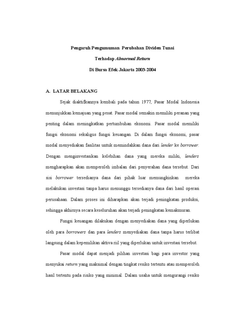 Pengaruh An Perubahan Dividen Tunai Terhadap Abnormal Return | PDF