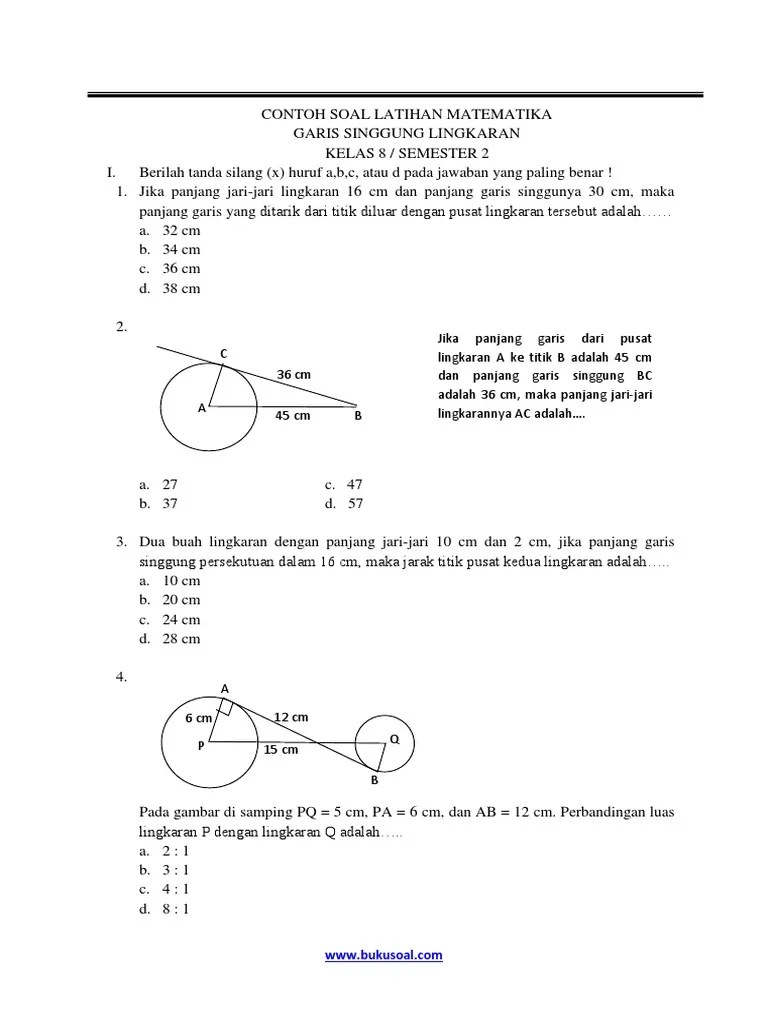 Soal dan jawaban uji kompetensi 7 bab lingkaran kelas 8 (pilihan ganda) halaman 113 matematika kelas 8 tentang lingkaran dan garis singgung . Soal Ulangan Lingkaran Juragan Les K 8 Beinyu Com