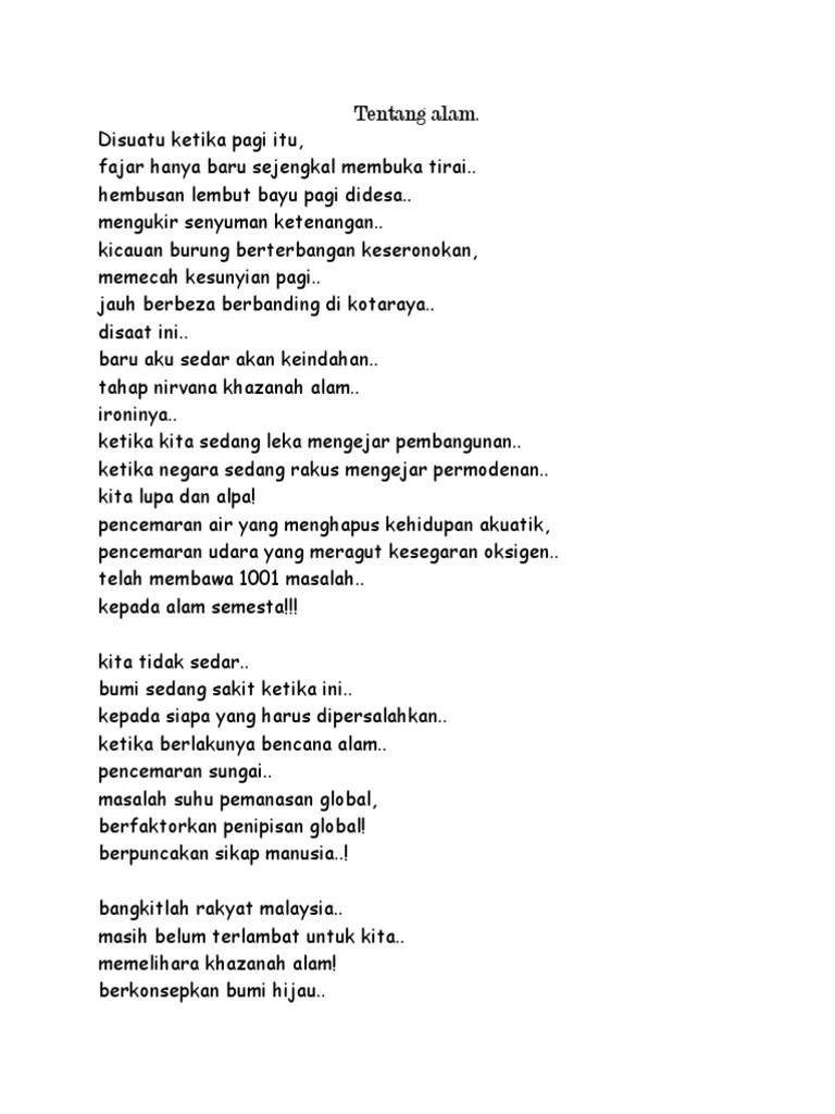 Alam, keindahan mu semakin mehilang, ini adalah . Sajak Alam Sekitar Pdf