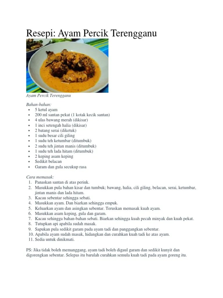 Antaranya ialah daging bakar, ayam percik dan ketam. Resepi Ayam Percik Terengganu Pdf