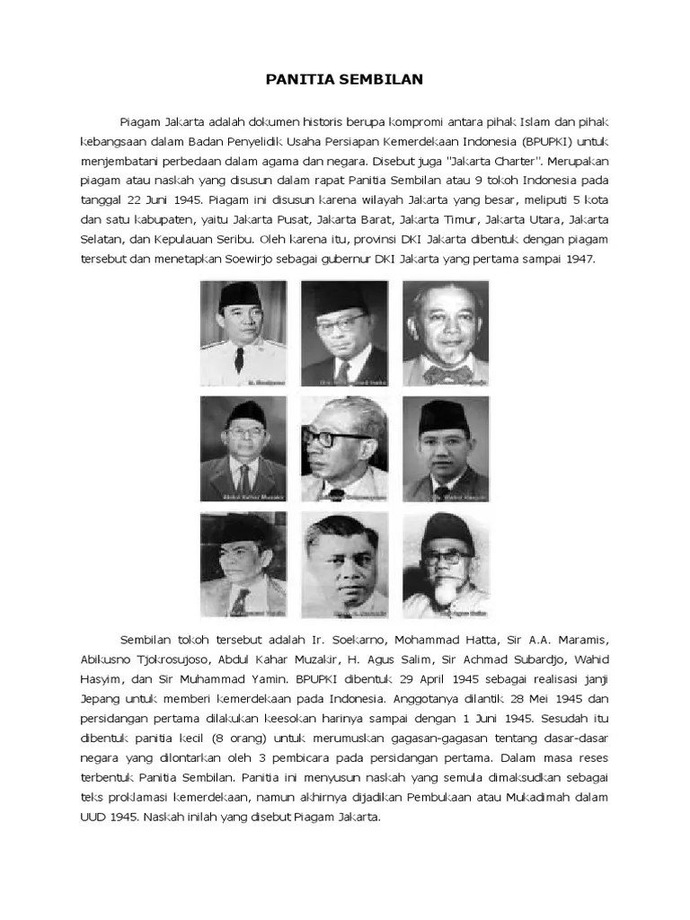 Apa Tugas Panitia Sembilan Brainly