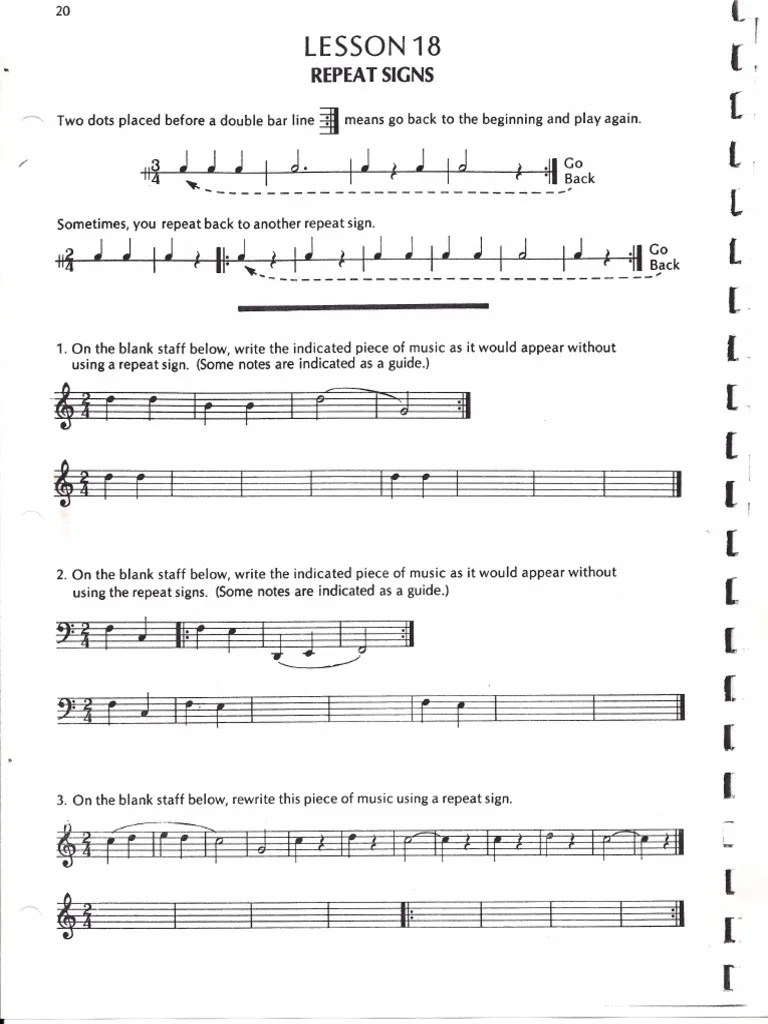 Sometimes there is an indication written in of how many times the . Music Theory Worksheet Repeat Signs And Endings Pdf