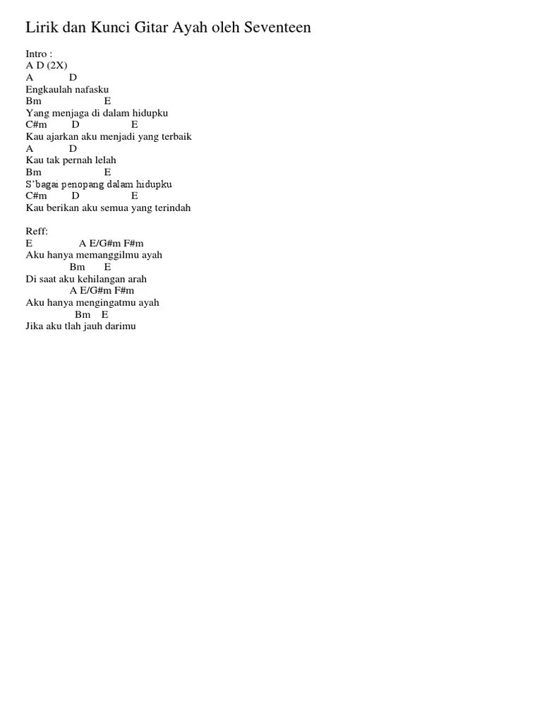 Kau berikan aku semua yang terindah. Lirik Dan Kunci Gitar Ayah Oleh Seventeen Pdf