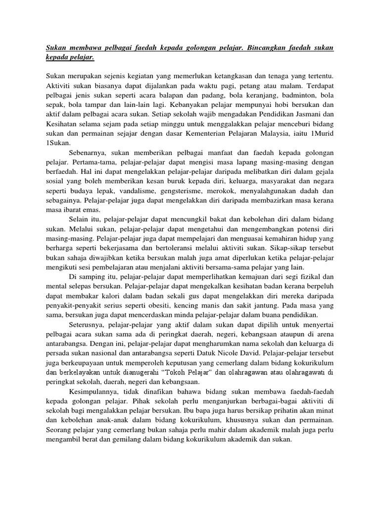 Huraikan faedah dan kepentingan sukan. Karangan Pmr Faedah Bersukan Pdf