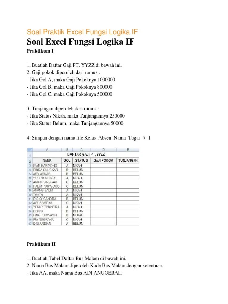 Soal Praktik Excel Fungsi Logika If Ami | PDF