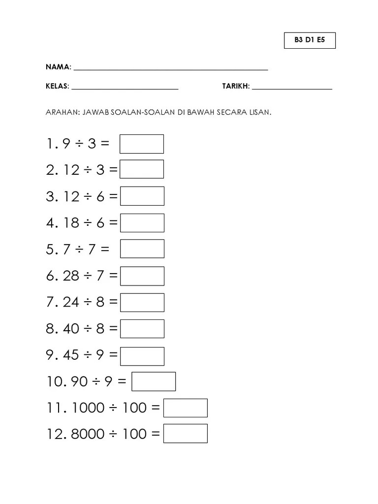 Ini dapat membantu murid menguasai kemahiran selanjutnya. Matematik Tahun 3 Bahagi Pdf