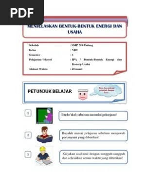 Seseorang mendorong benda dengan gaya sebesar 450 n. Energi Lks 1 Bentuk Energi Dan Usaha Pdf