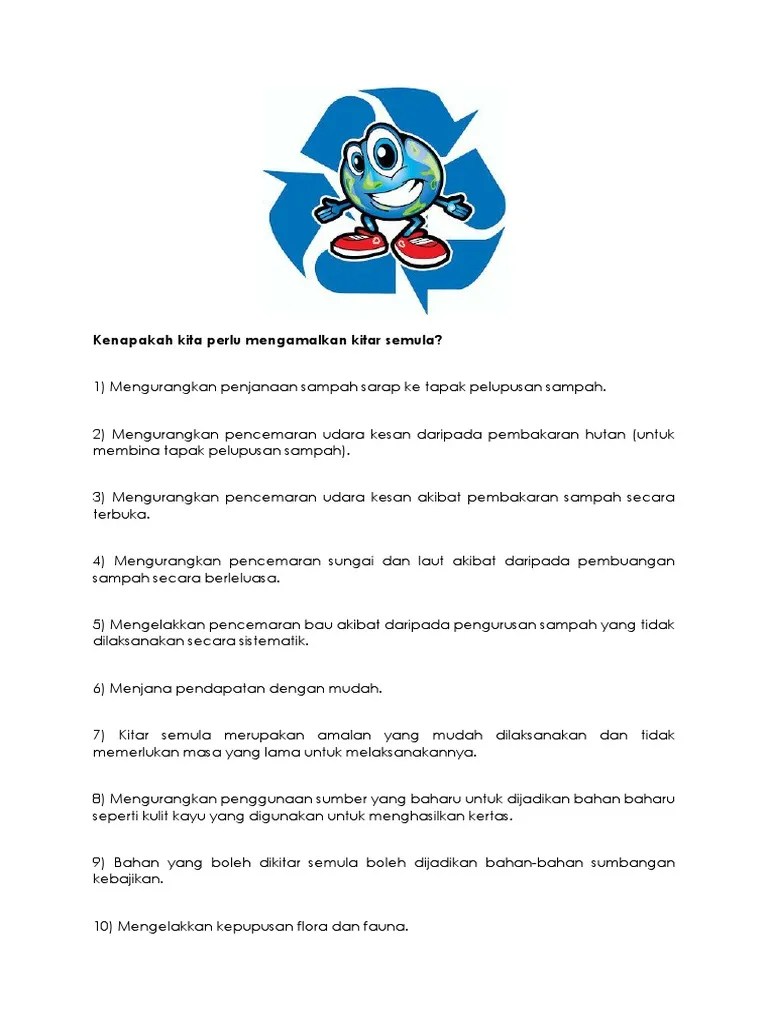Mengurangkan kesan negatif ke atas alam. Kenapakah Kita Perlu Mengamalkan Kitar Semula Pdf