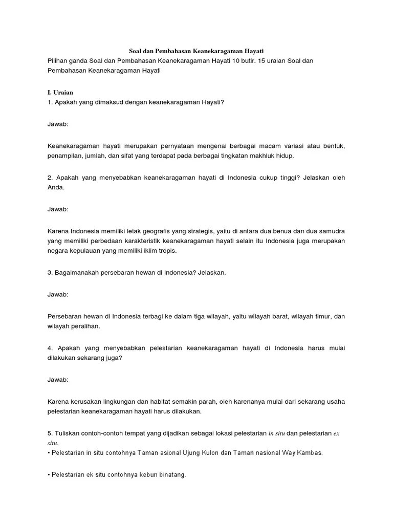 Soal Dan Pembahasan Keanekaragaman Hayati | PDF