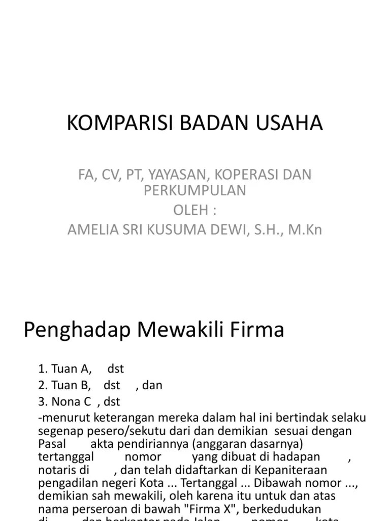 Dalam anatomi bodi kontrak, para pihak yang menandatangani kontrak ini biasanya disebutkan di bagian awal kontrak, yaitu pada bagian komparisi . Komparisi Badan Usaha Pdf