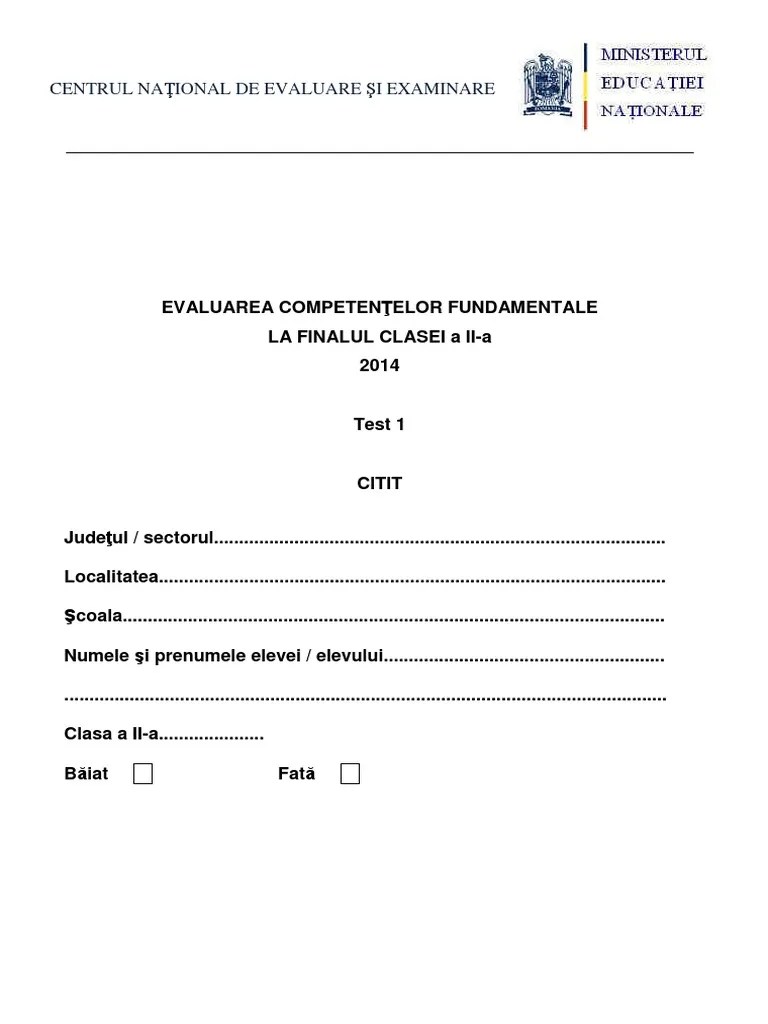 Culegere en 2021 culegere evaluarea nationala manual clasa a opta manual interactiv noua programa en. Evaluarea Nationala La Clasa A Ii A Test 1 Citit Limba Romana