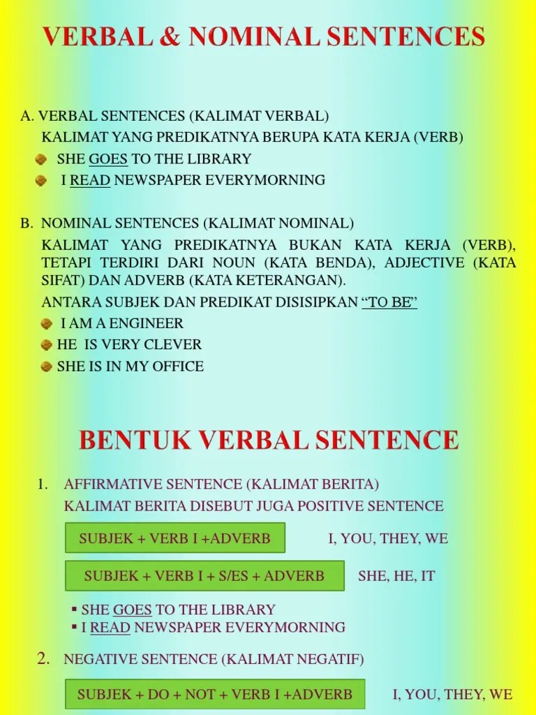 Predikat dalam susunan kalimat nominal . Verbal Nominal Sentences Pdf Verb Adverb