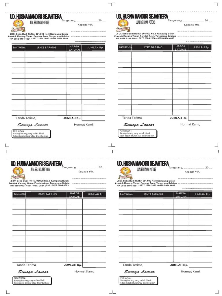 Desain Nota Wa Arip Usaha Ayam Potong PDF | PDF