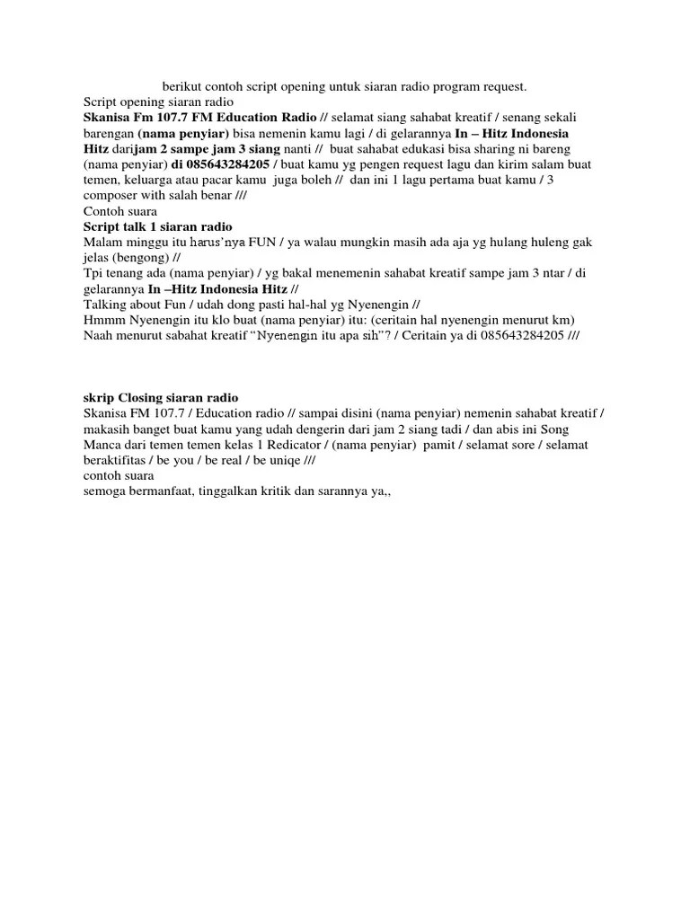 Berikut Contoh Script Opening Untuk Siaran Radio Program Request | PDF