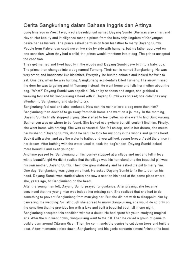 Kesimpulan Cerita Sangkuriang Dalam Bahasa Inggris Dan Artinya