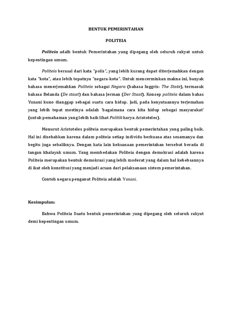 Oligarki adalah salah satu bentuk pemerintahan di samping demokrasi, otokrasi, aristokrasi, hingga monarki. Bentuk Pemerintahan Politeia Pdf