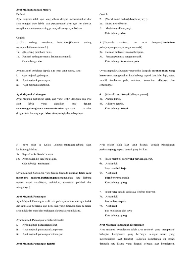 (b) dia ada masa lapang. Nota Latihan Tatabahasa Ayat Majmuk Kbsm Pdf