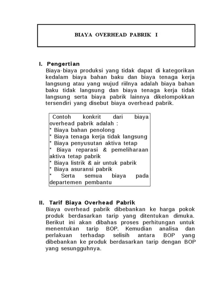 Penggolongan biaya overhead pabrik (bop) 1. Akuntansi Biaya Pdf